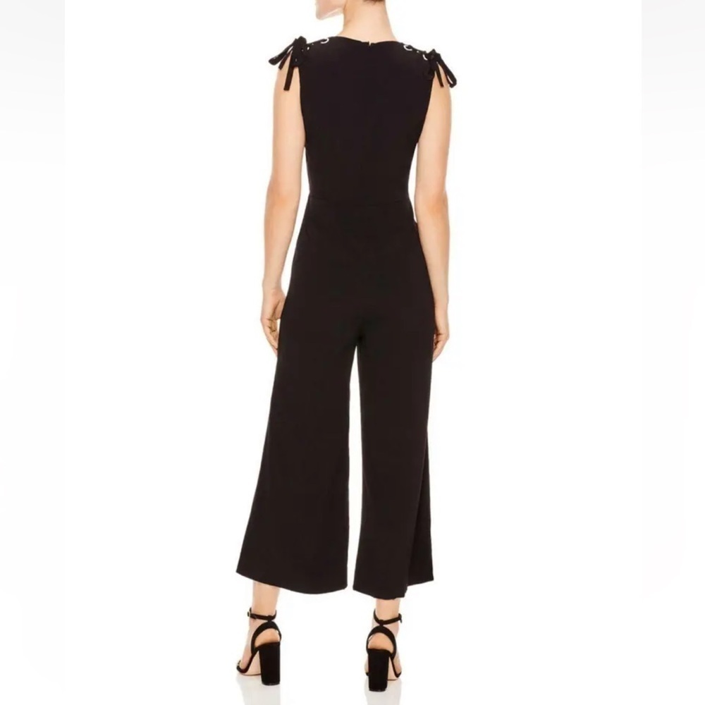 NWOT Sandro Paris Ermaline Lace Up Crepe Black Wide Leg Minimalist Jumpsuit Sm - Picture 2 of 6